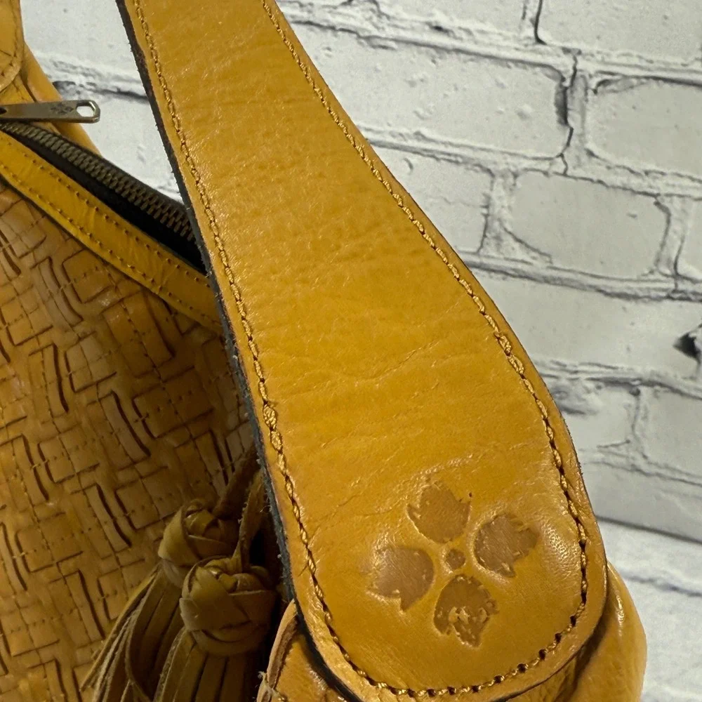 Patricia Nash Maissana Hobo Mustard Yellow Braided Stitch Leather Bag‎